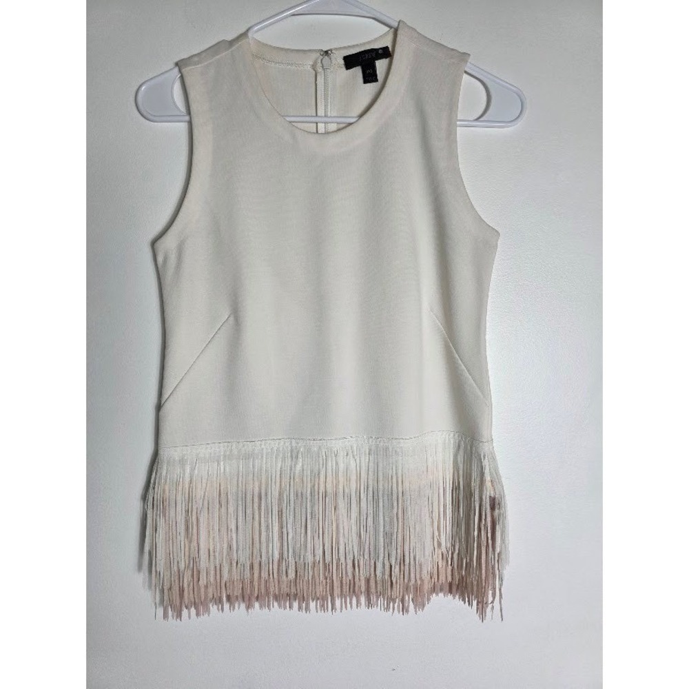 J. Crew‎ Fringe Sleeveless Top XXS Cream Party Cocktail Tank